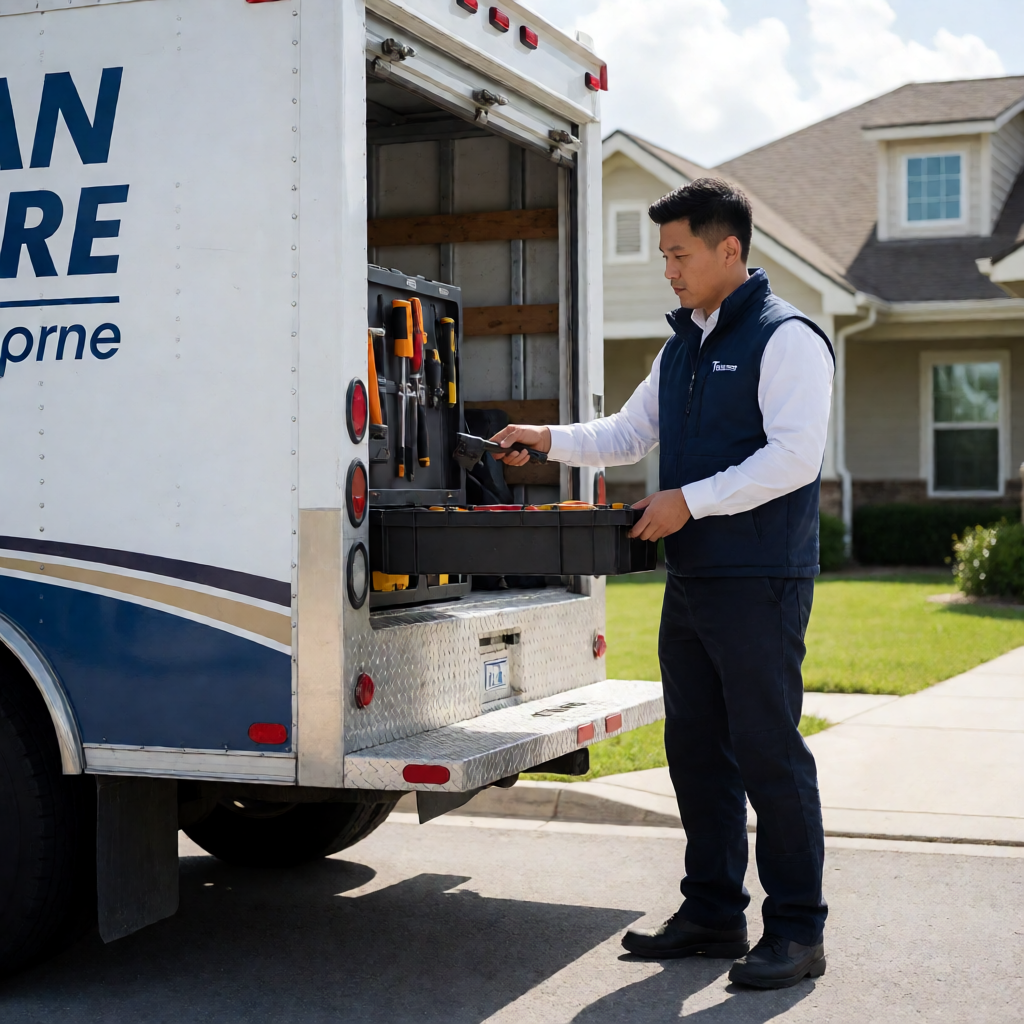 Emergency garage door repair service vehicle dispatched in Texas